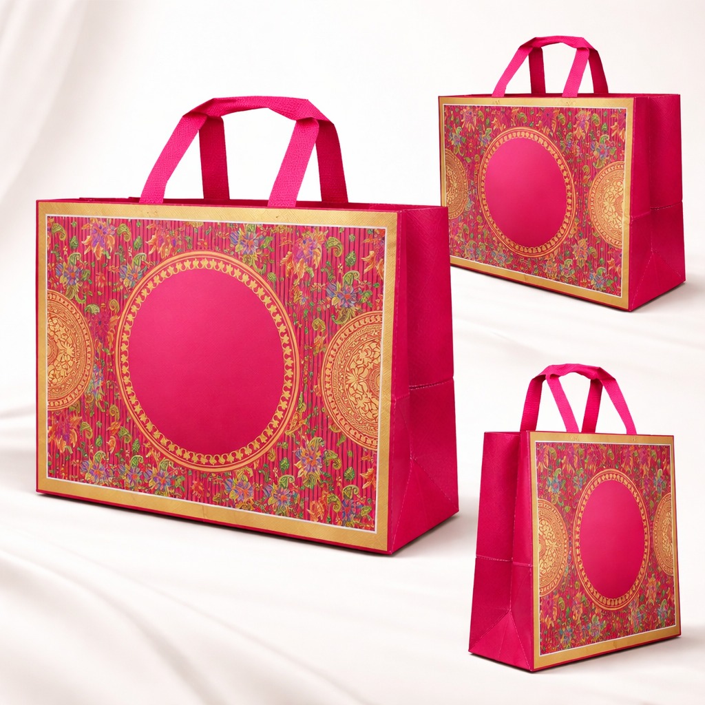 Pink and gold paisley print gift carry bag by My Bag Pack